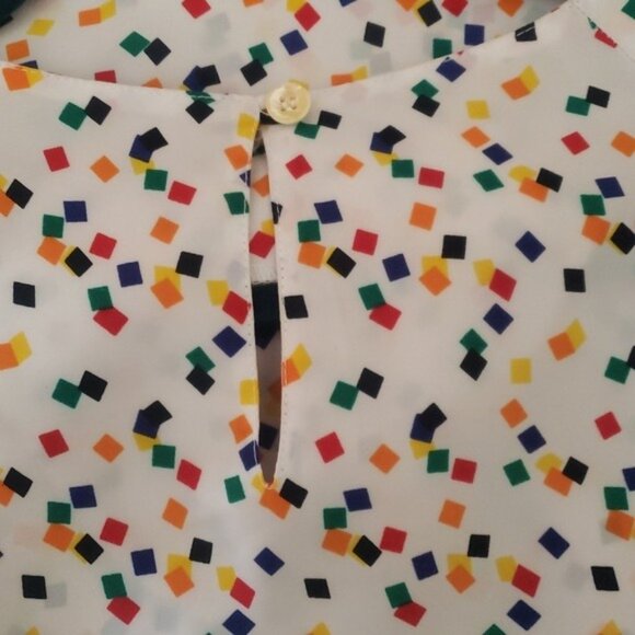 Vintage 80s Impressions Boxy‎ White Rainbow Geometric Short Sleeve Blouse - Picture 7 of 9